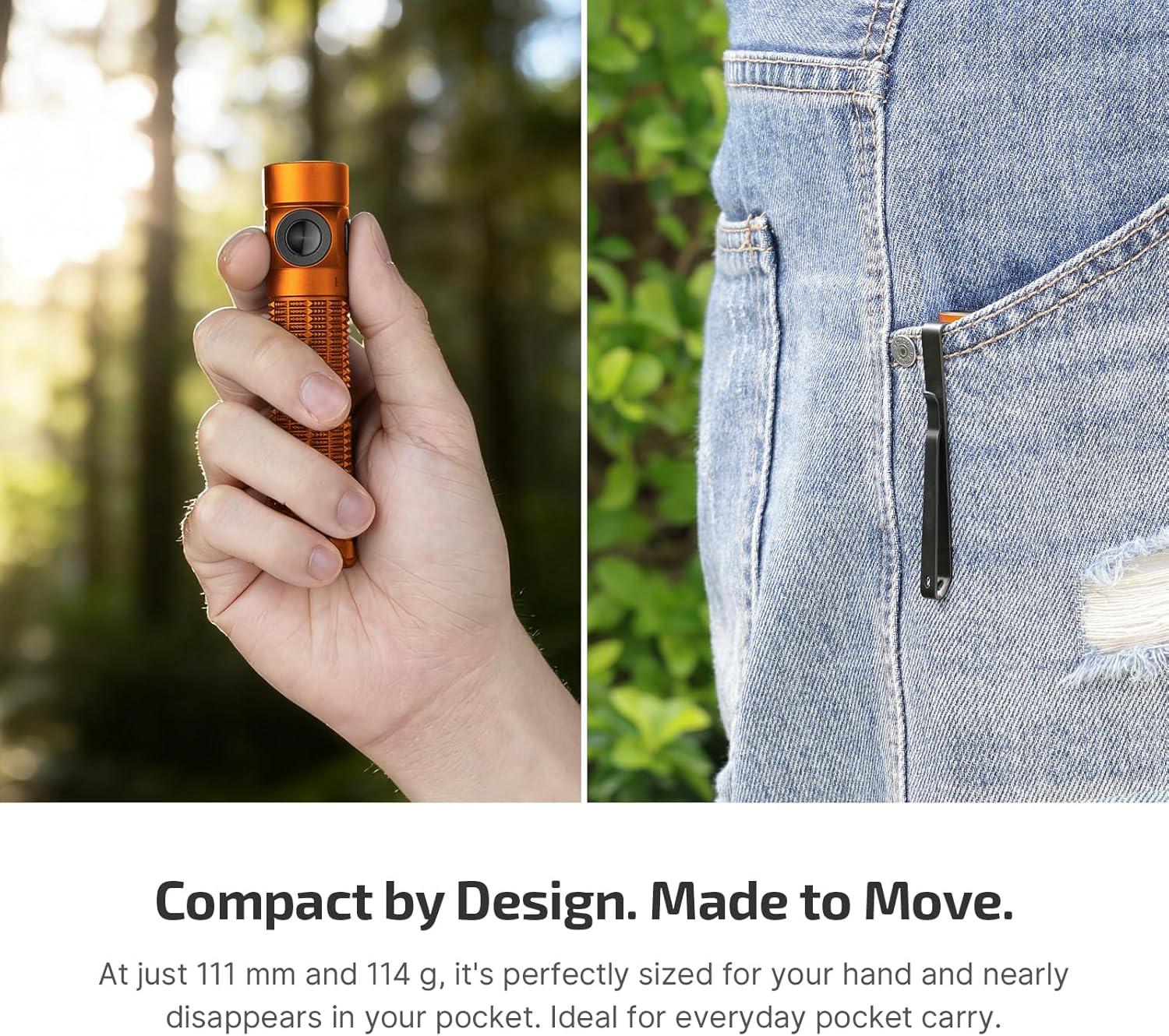 image:imageOLIGHT Baton4 Pro EDC Flashlight Rechargeable 1600 Lumens Small Pocket LED Light with Tactical Switch and Magnetic amp USB C Dual Charging IPX8 for Home Use Camping Outdoor and Emergency OD GreenOrange