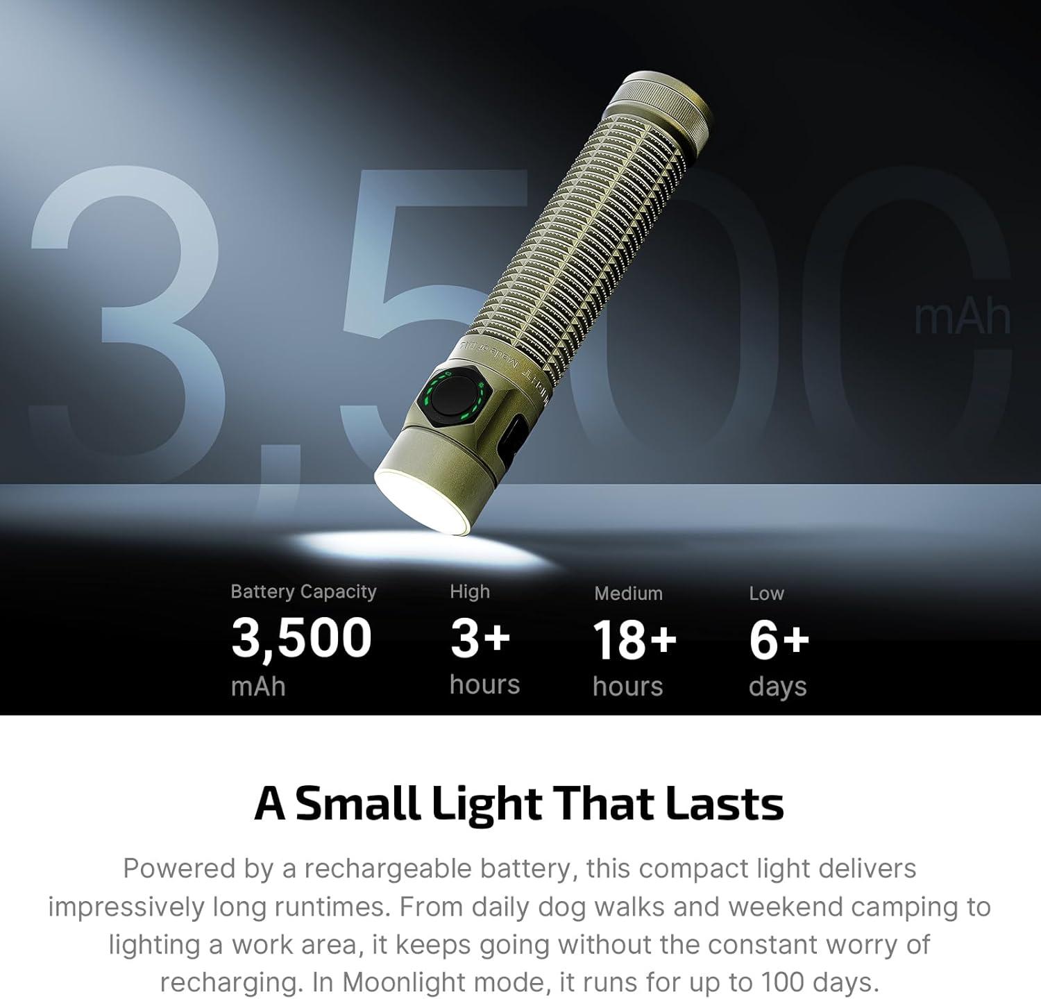 image:imageOLIGHT BatonUltra EDC Flashlight Rechargeable 1800Lumen 6 Modes Pocket Light with Pure White Light USB C Bright LED Flashlights with Magnetic Tail Switch for Home Use Camping OutdoorOlive GreenOlive Green