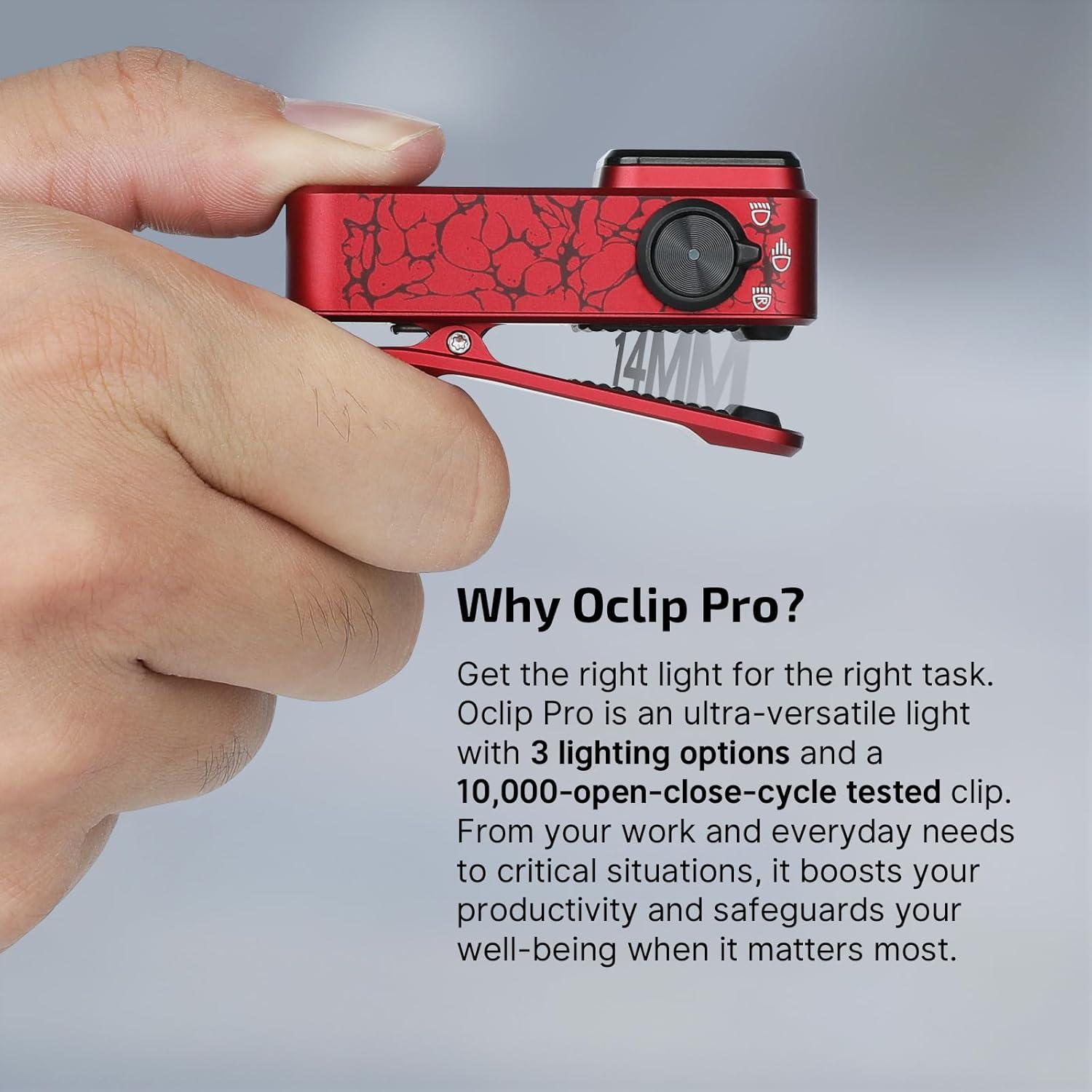image:imageOLIGHT Oclip Pro EDC Flashlight Clipon Light Rechargeable 500 Lumens with Three Lighting Solutions TypeC Charging Magnetic Flash Lights for Outdoor or Indoor UsePatriotic Flag Engraved EditionCrackle Red