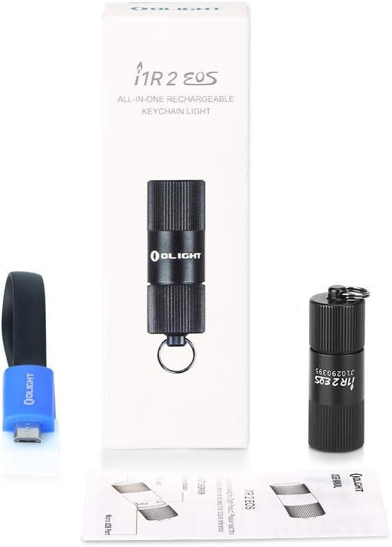 image:imageOLIGHT i1R 2 EOS 150 Lumens Tiny Rechargeable Keychain Flashlight EDC Mini LED Keyring Light with Builtin Battery for Camping Hiking Dog Walking etc Desert TanBlack