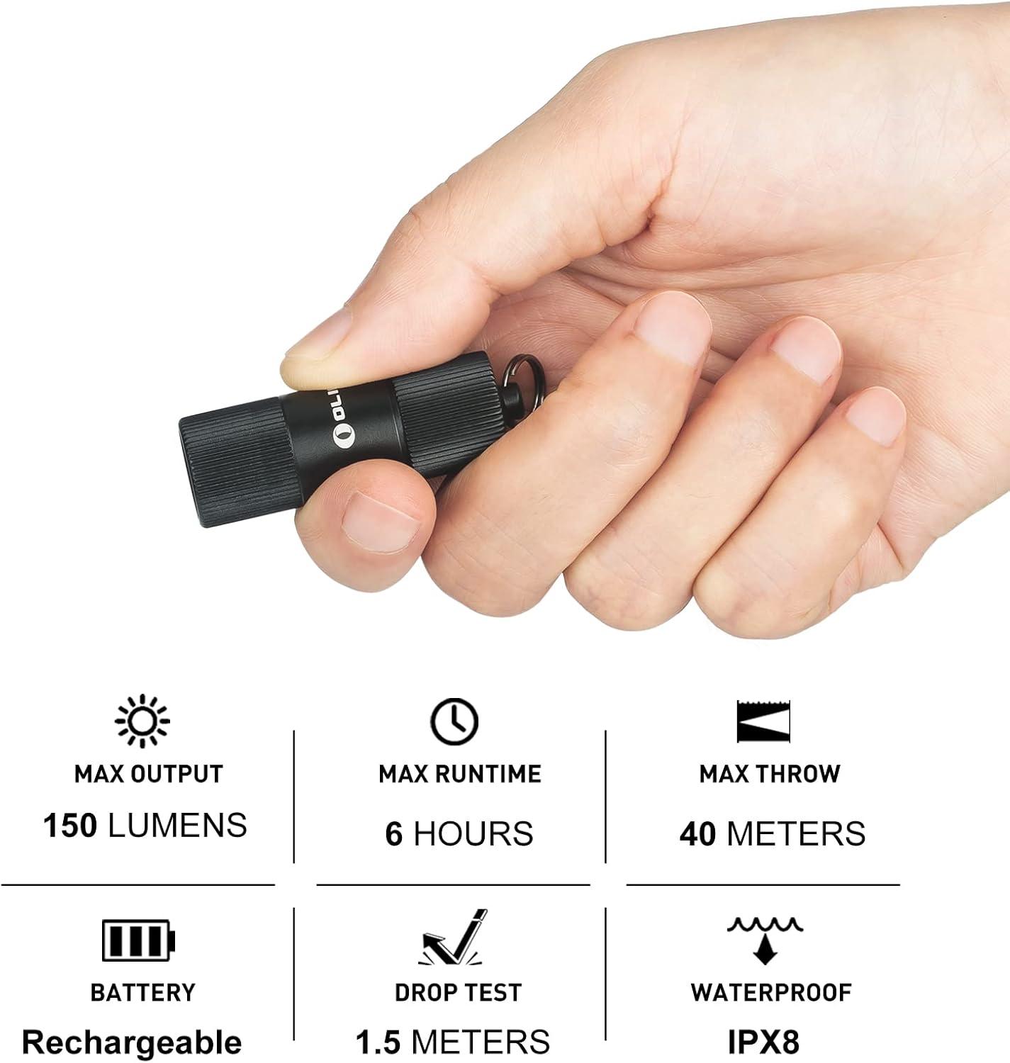 image:imageOLIGHT i1R 2 EOS 150 Lumens Tiny Rechargeable Keychain Flashlight EDC Mini LED Keyring Light with Builtin Battery for Camping Hiking Dog Walking etc Desert TanBlack