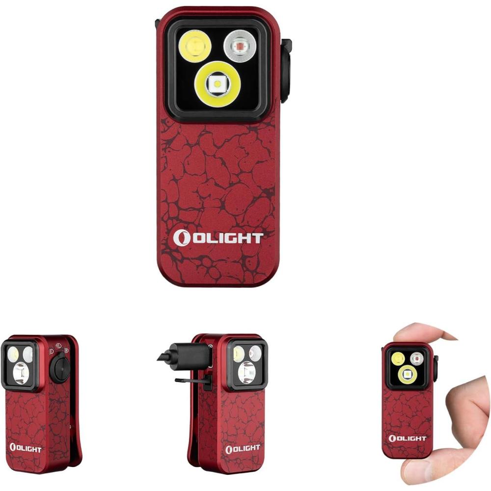 image:imageOLIGHT Oclip Pro EDC Flashlight Clipon Light Rechargeable 500 Lumens with Three Lighting Solutions TypeC Charging Magnetic Flash Lights for Outdoor or Indoor UsePatriotic Flag Engraved EditionCrackle Red