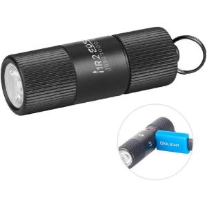 OLIGHT i1R 2 EOS 150 Lumens Tiny Rechargeable Keychain Flashlight EDC Mini LED Keyring Light with Built-in Battery for Camping Hiking Dog Walking etc (Desert Tan)(Black)