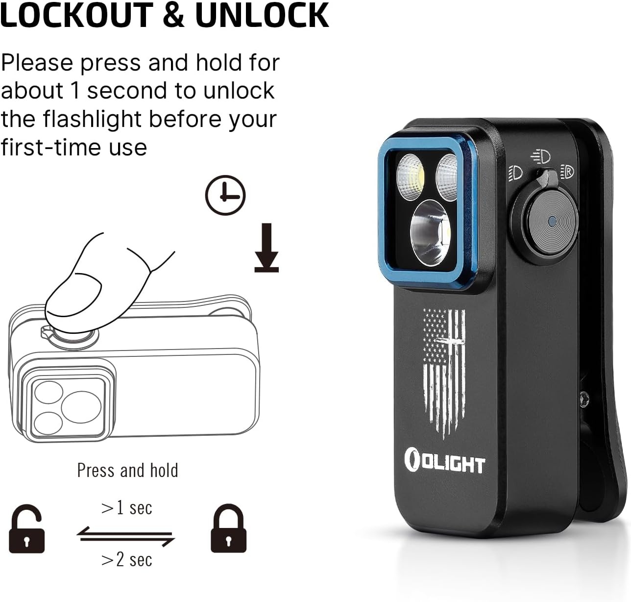 image:imageOLIGHT Oclip Pro EDC Flashlight Clipon Light Rechargeable 500 Lumens with Three Lighting Solutions TypeC Charging Magnetic Flash Lights for Signaling Cycling Outdoor or Indoor UseMidnight BluePatriotic Flag Engraved Edition