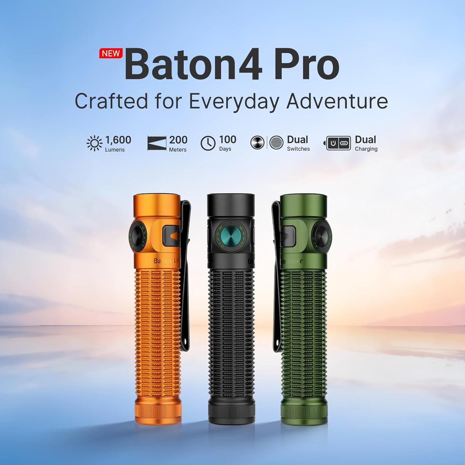 image:imageOLIGHT Baton4 Pro EDC Flashlight Rechargeable 1600 Lumens Small Pocket LED Light with Tactical Switch and Magnetic amp USB C Dual Charging for Home Use Camping and Emergency StarsampStripes EditionOrange